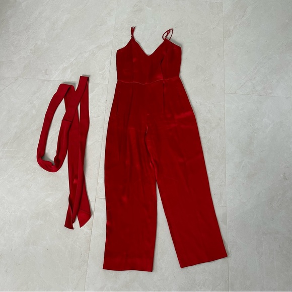 Diane von furstenberg satin sleeveless pleat belted jumpsuit - Picture 4 of 10